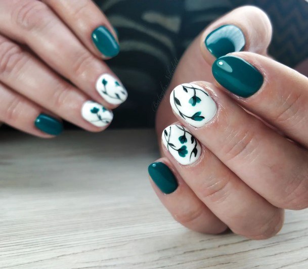 Woman With Fabulous Green And White Nail Design