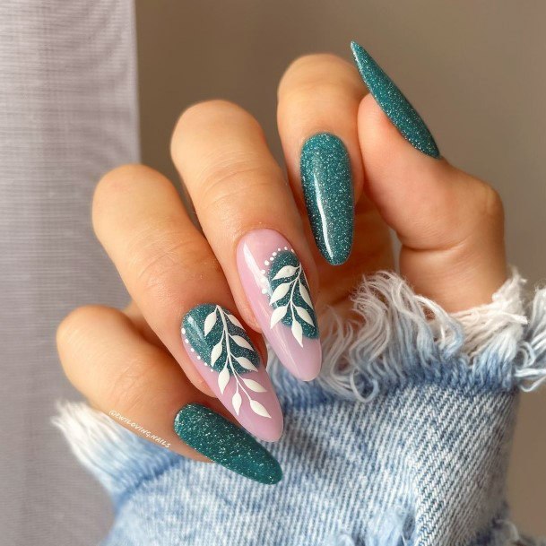 Woman With Fabulous Green Dress Nail Design