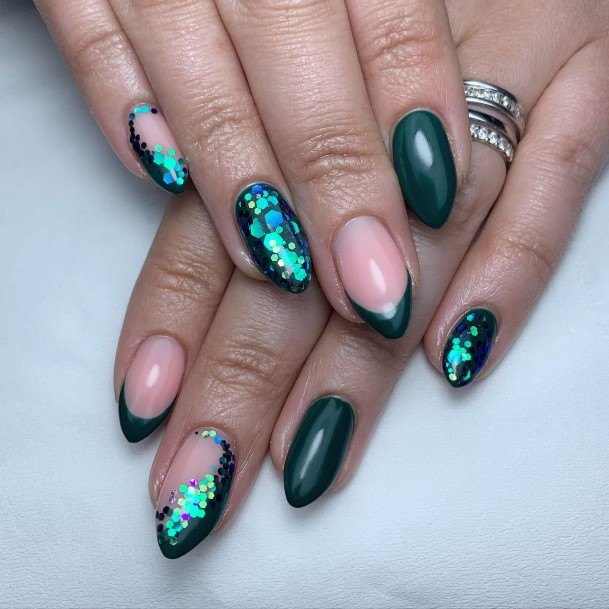 Woman With Fabulous Green Glitter Nail Design