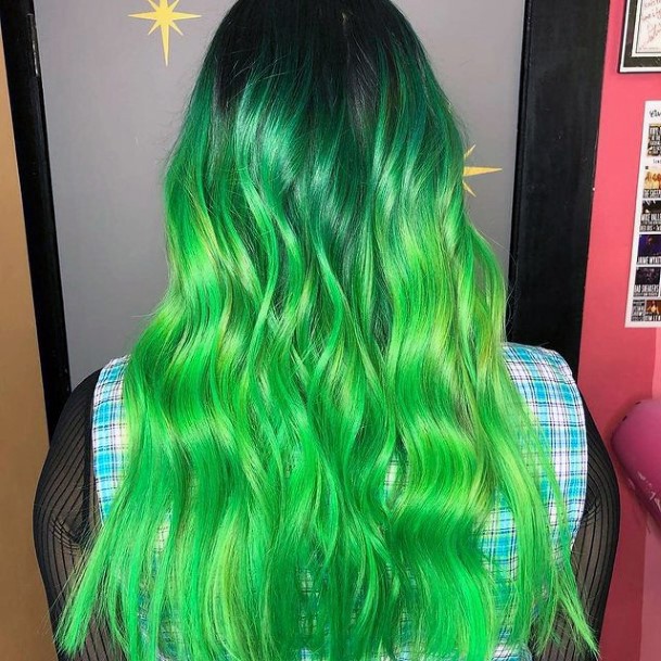 Woman With Fabulous Green Hairstyles Design