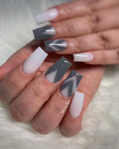 Woman With Fabulous Grey And White Nail Design