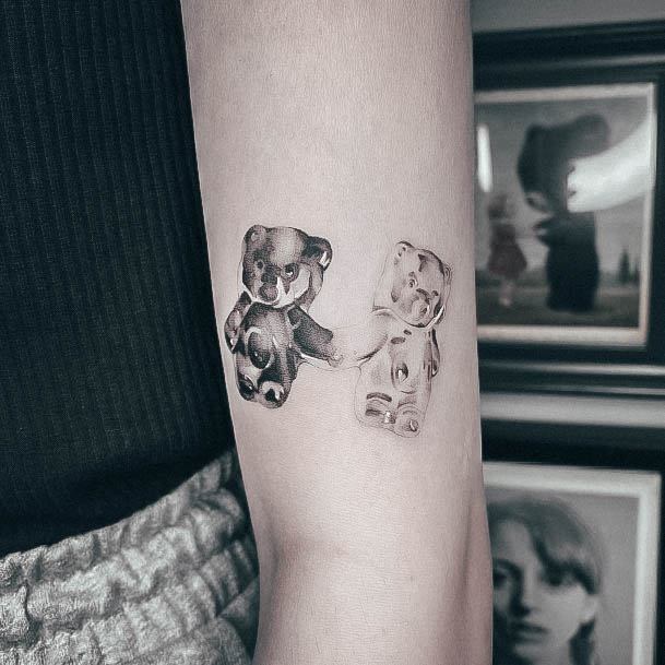 Woman With Fabulous Gummy Bear Tattoo Design