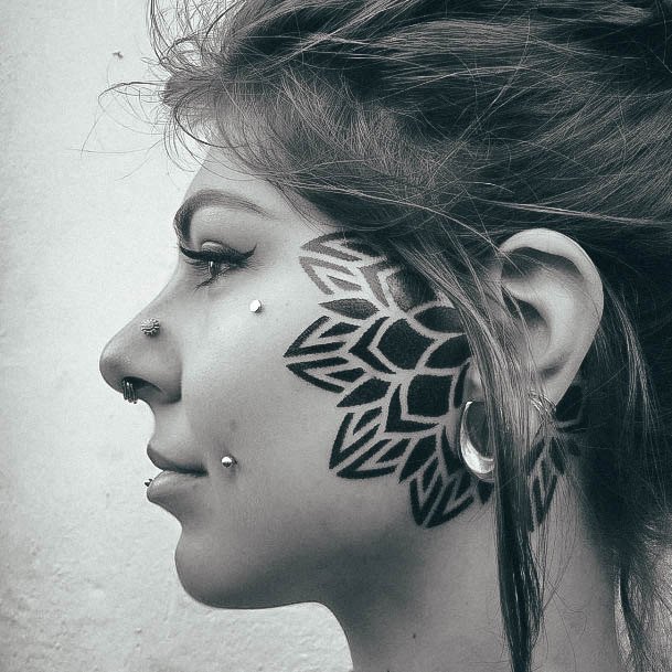 Woman With Fabulous Head Tattoo Design