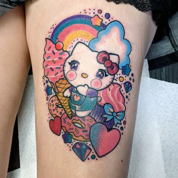 Woman With Fabulous Hello Kitty Tattoo Design
