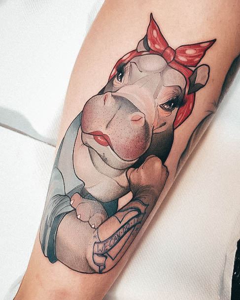 Woman With Fabulous Hippo Tattoo Design