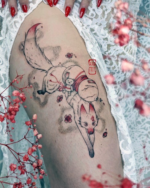 Woman With Fabulous Kitsune Tattoo Design