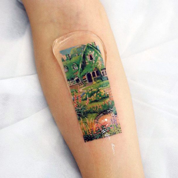 Woman With Fabulous Landscape Tattoo Design