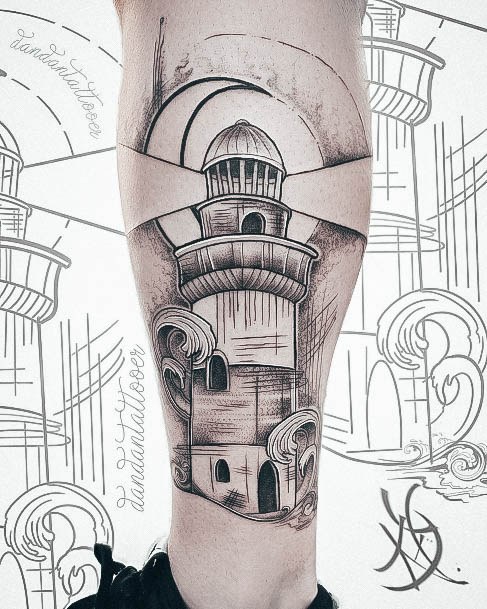 Woman With Fabulous Lighthouse Tattoo Design