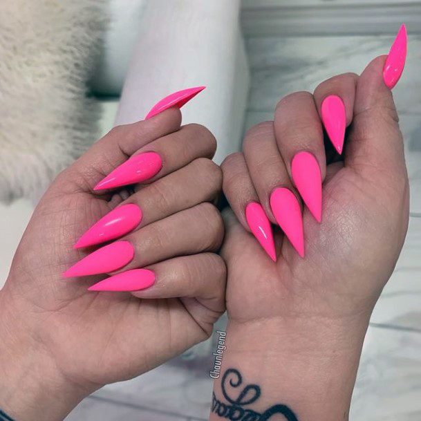 Woman With Fabulous Long Pink Nail Design