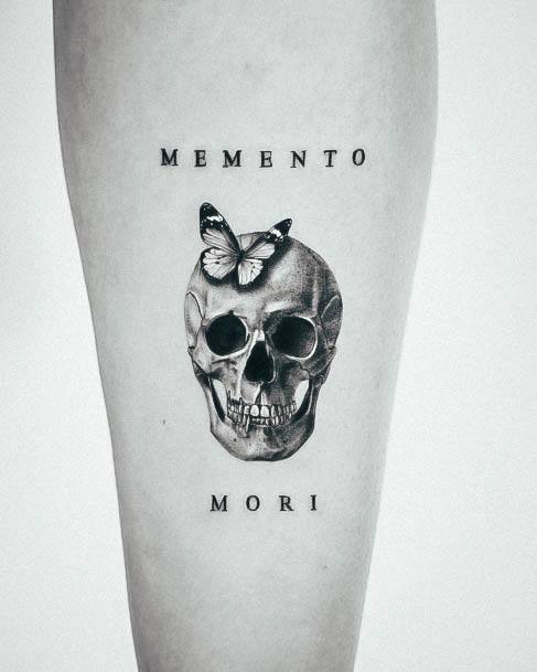 Woman With Fabulous Memento Mori Tattoo Design