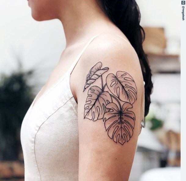 Woman With Fabulous Monstera Tattoo Design