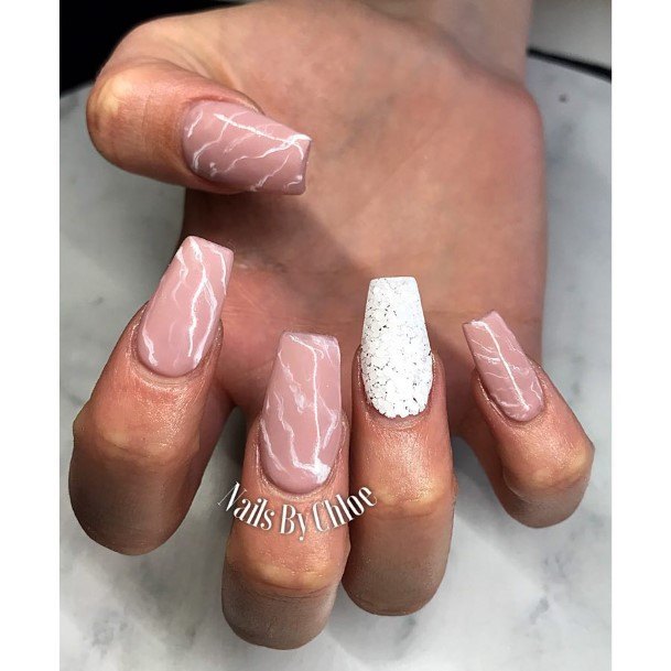 Woman With Fabulous Nude Marble Nail Design