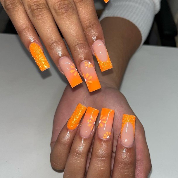 Woman With Fabulous Orange Ombre Nail Design