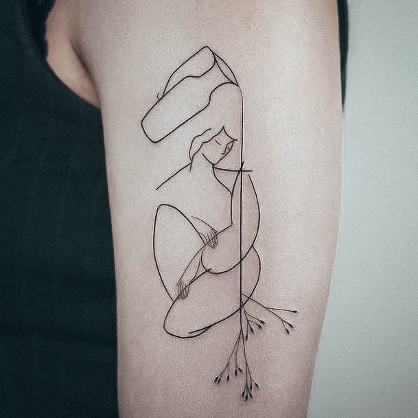Woman With Fabulous Outline Tattoo Design