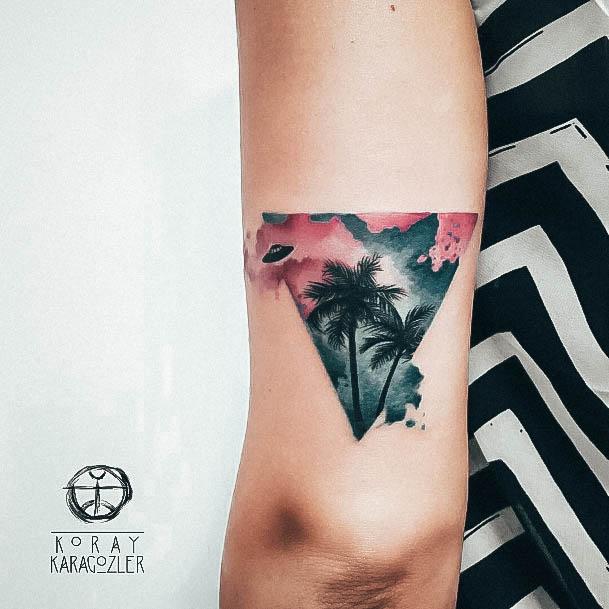 Woman With Fabulous Palm Tree Tattoo Design