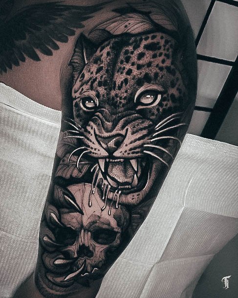 Woman With Fabulous Panther Tattoo Design