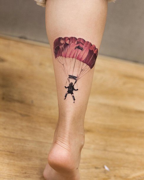 Woman With Fabulous Parachute Skydiving Tattoo Design