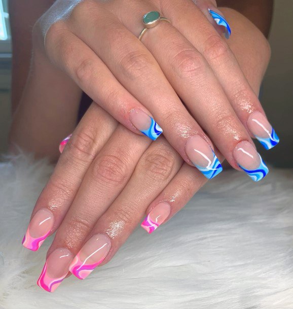 Woman With Fabulous Pink And Blue Nail Design