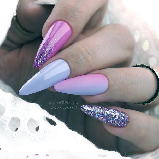 Woman With Fabulous Pink Ombre With Glitter Nail Design