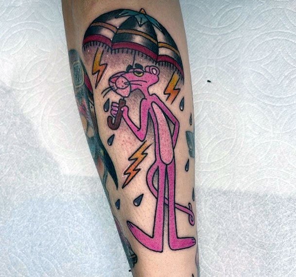 Woman With Fabulous Pink Panther Tattoo Design