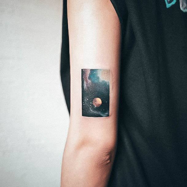 Woman With Fabulous Planet Tattoo Design