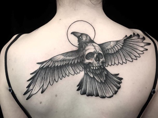 Woman With Fabulous Raven Tattoo Design