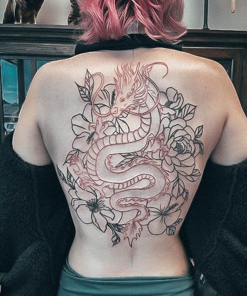 Woman With Fabulous Red Dragon Tattoo Design