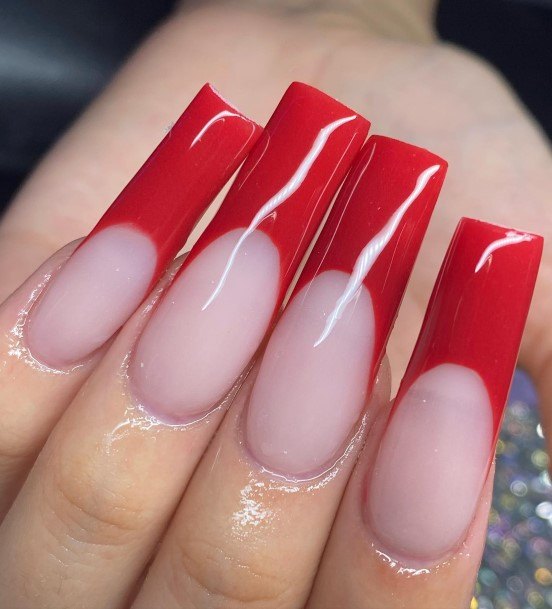 Woman With Fabulous Red French Tip Nail Design