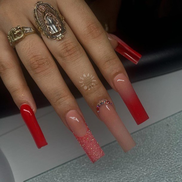 Woman With Fabulous Red Ombre Nail Design