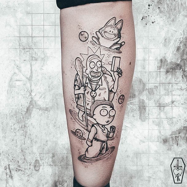 Woman With Fabulous Rick And Morty Tattoo Design