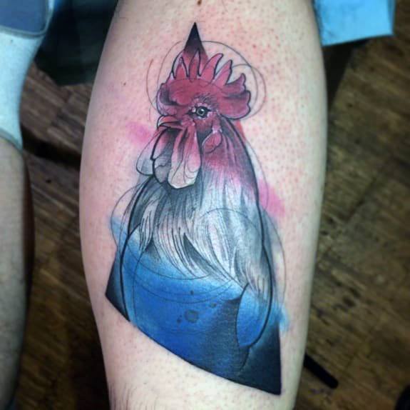 Woman With Fabulous Rooster Tattoo Design