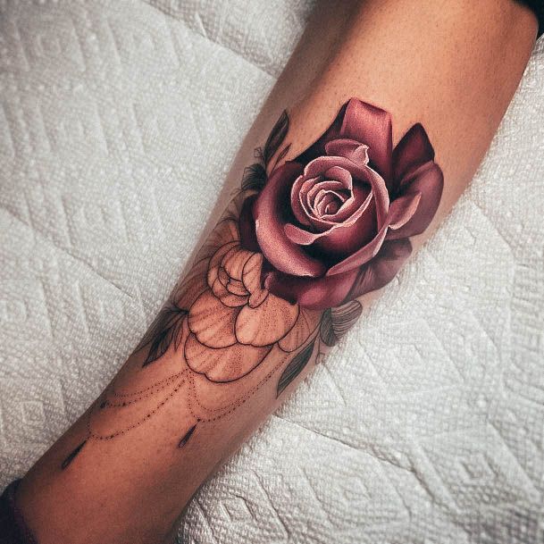 Woman With Fabulous Rose Forearm Tattoo Design