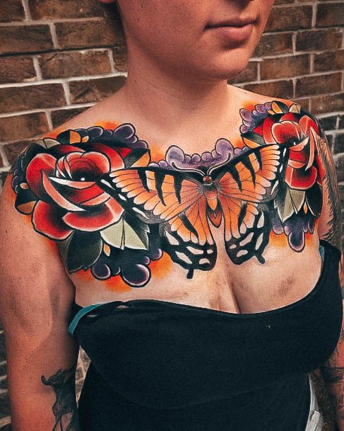 Woman With Fabulous Rose Shoulder Tattoo Design