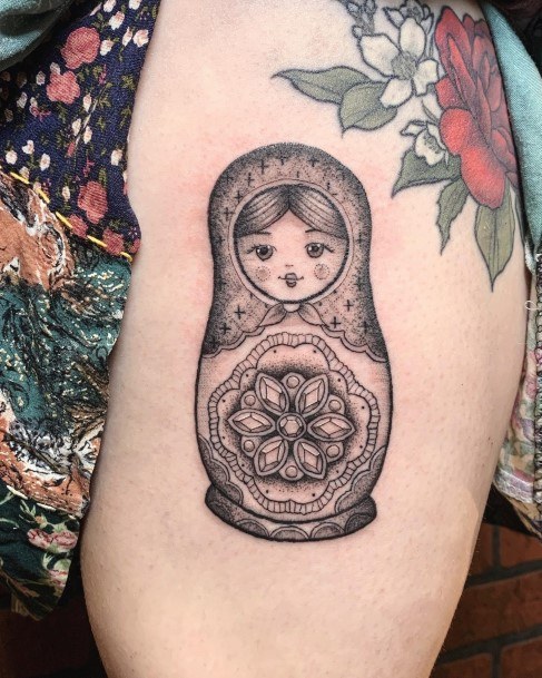 Woman With Fabulous Russian Nesting Doll Matryoshka Tattoo Design