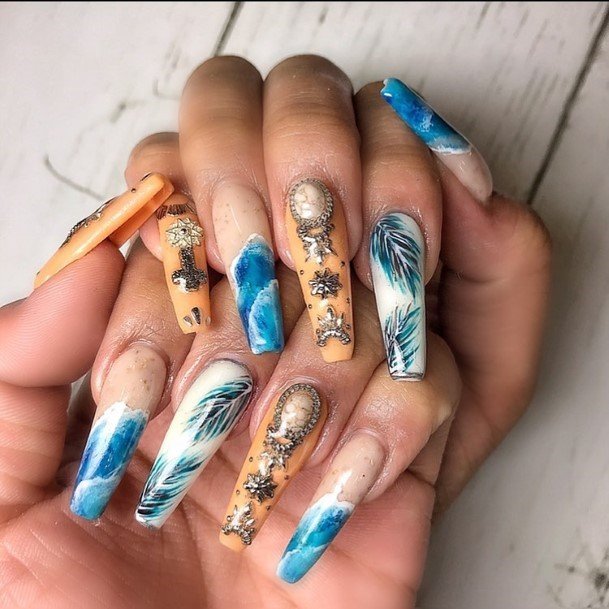 Woman With Fabulous Sea Nail Design