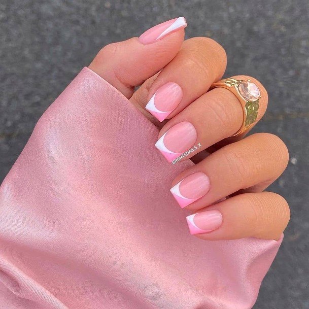 Woman With Fabulous Short Pink And White Nail Design