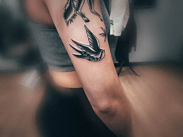 Woman With Fabulous Small Sparrow Tattoo Design