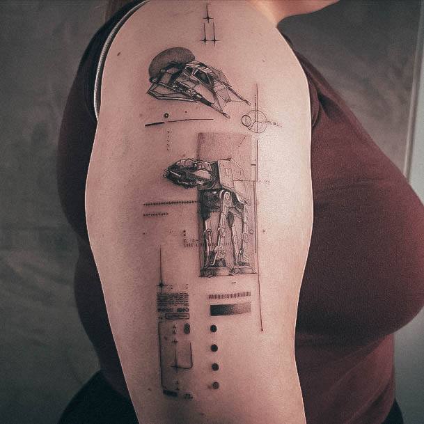 Woman With Fabulous Star Wars Tattoo Design