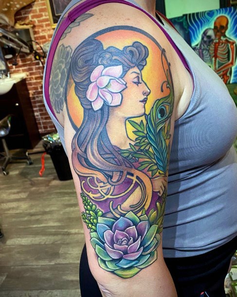 Woman With Fabulous Succulent Tattoo Design