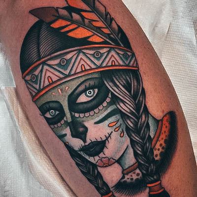 Woman With Fabulous Sugar Skull Tattoo Design