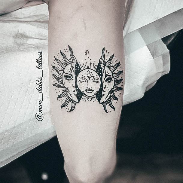 Woman With Fabulous Sun And Moon Tattoo Design Tricep