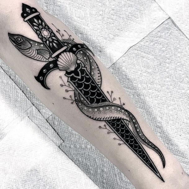 Woman With Fabulous Sword Tattoo Design