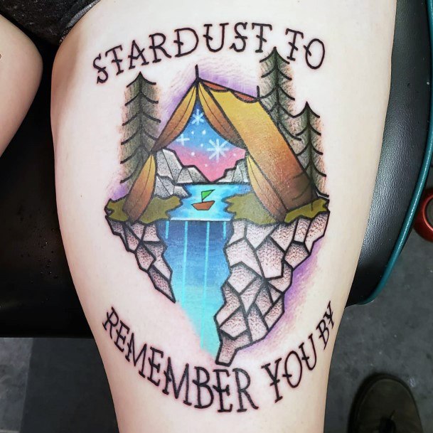 Woman With Fabulous Tent Tattoo Design