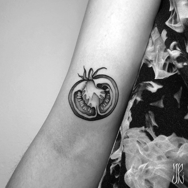 Woman With Fabulous Tomato Tattoo Design