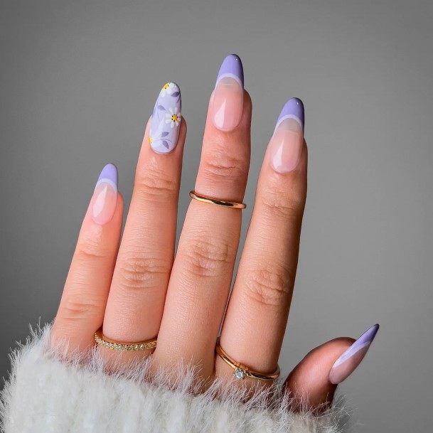 Woman With Fabulous White And Purple Nail Design