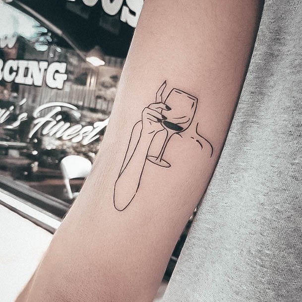 Woman With Fabulous Wine Glass Tattoo Design