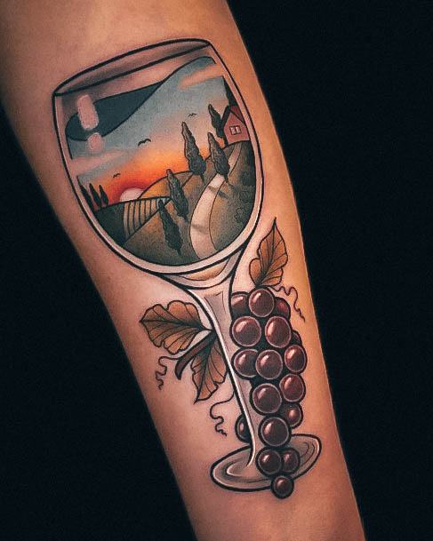 Woman With Fabulous Wine Tattoo Design