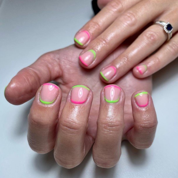 Woman With Green And Pink Nail