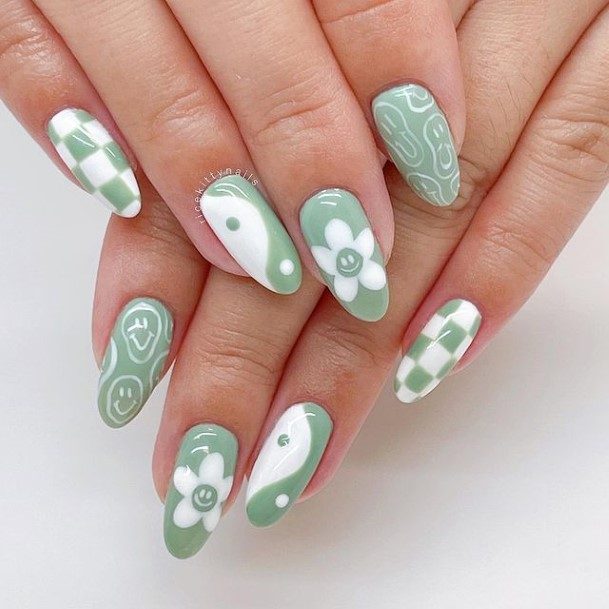 Woman With Green And White Nail