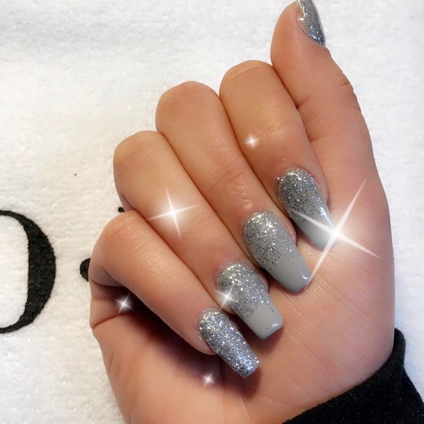 Woman With Grey With Glitter Nail